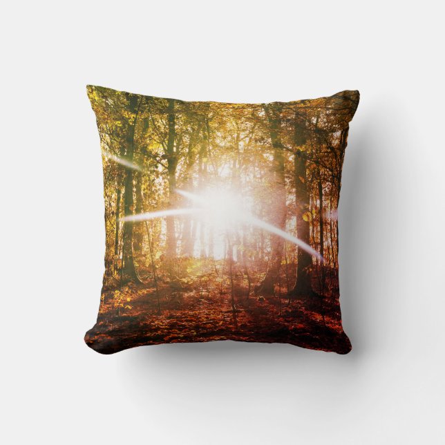 Sonne im Herbstwald Kissen (Vorderseite)