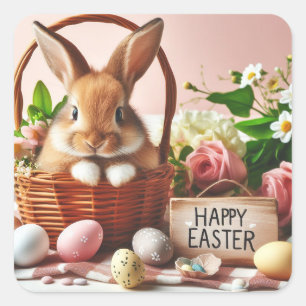 Sonne in einem Osterkorb Quadratischer Aufkleber