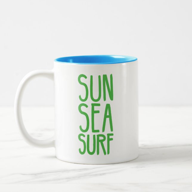 Sonne, Meer und Surf grün Zweifarbige Tasse (Links)