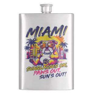 Sonne Miami Florida Retro Bulldog Strand Vibes Flachmann