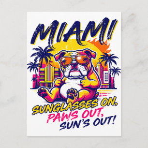 Sonne Miami Florida Retro Bulldog Strand Vibes Postkarte