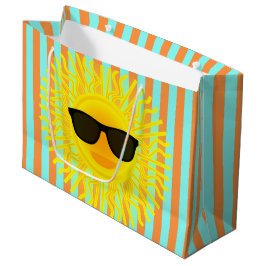 Sonne mit dunkler Sonnenbrille auf Aqua & Orange S Große Geschenktüte