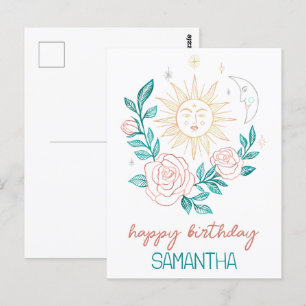 Sonne Mond & Rosen Boho Magischer INDIVIDUELLER NA Postkarte