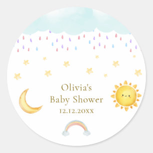 Sonne Mond Sterne Regenbogen Regentropfen Baby Sho Runder Aufkleber