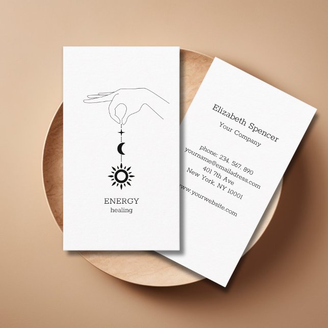 Sonne Mond Weiße Visitenkarte (Green Sun Moon Illustration Business Card. Modern Whimsical. Perfect for Energy Healer & more.)
