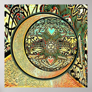 Sonne, Mond, Yin Yang, Baum des Lebens Poster