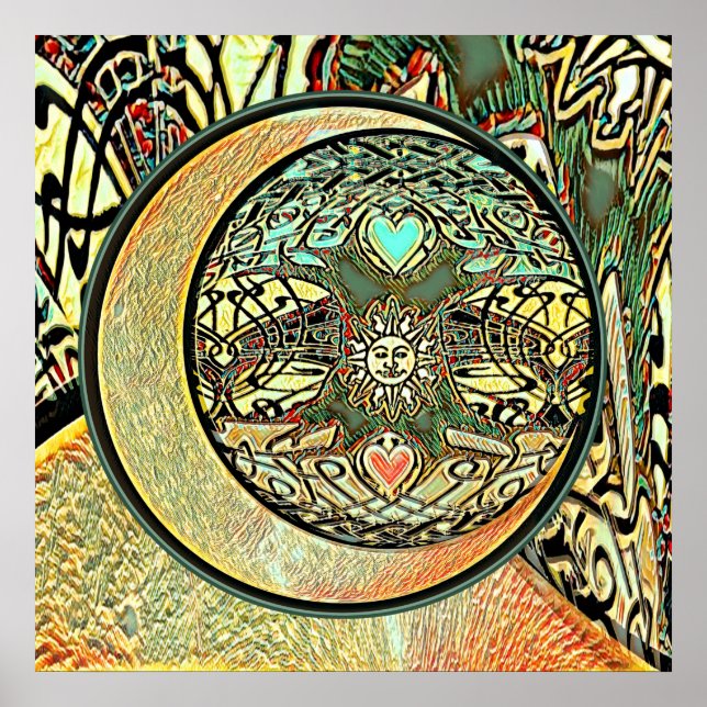 Sonne, Mond, Yin Yang, Baum des Lebens Poster (Vorne)