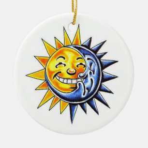 Sonne-Mondgesicht des coolen Keramik Ornament