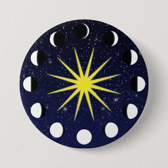 Sonne, Mondphasen & Sterne Button (Vorderseite)