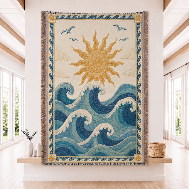 Sonne Ozean Welle Gewebte Tagesdecke Decke (Von Creator hochgeladen)
