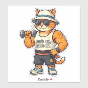 Sonne raus, Pfoten raus - Lustiger Gym Cat Dad Auf Aufkleber