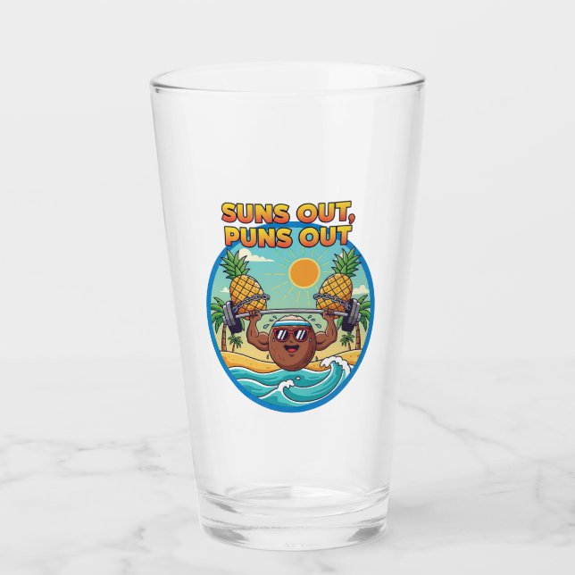 Sonne raus, Puns raus Strandabzeichen | Lustiger S Glas (Vorderseite)