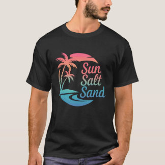 Sonne Salz Sand Retro Palme Strand Sommerferien T-Shirt