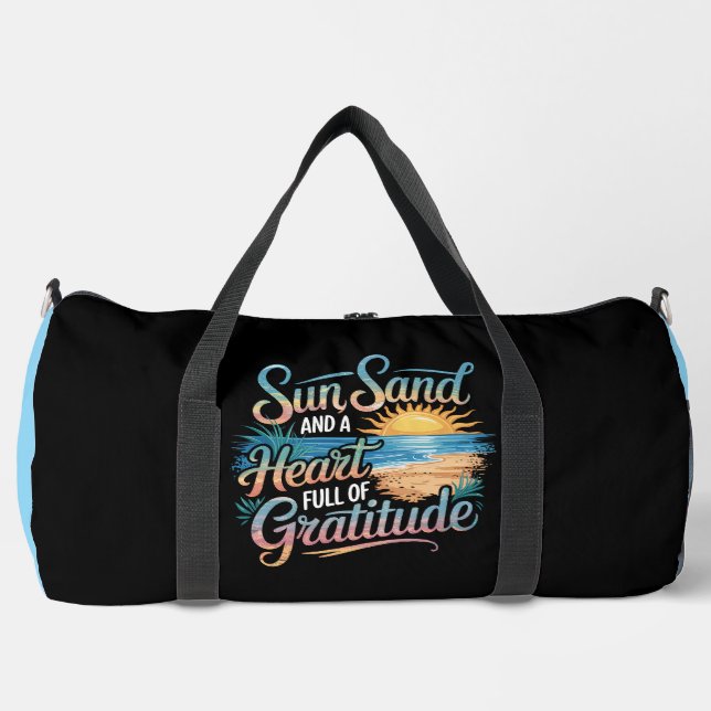 Sonne Sand Herz Dankbarkeit Strand Duffle Bag (Vorderseite)