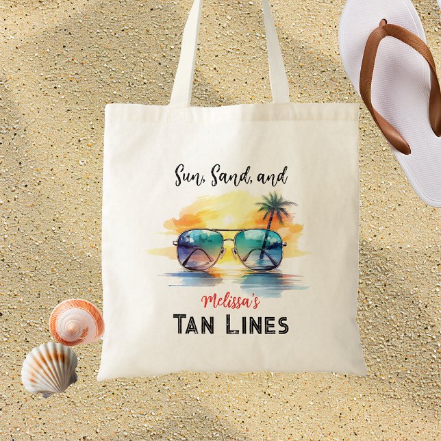Sonne, Sand und Tan Lines" Personalisierter Strand Tragetasche (Von Creator hochgeladen)