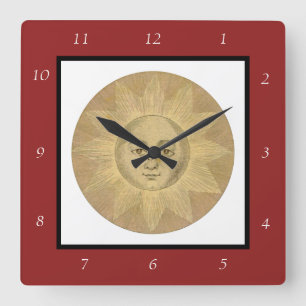 Sonne - Sonnendetail aus einer alten Karte circa 1 Quadratische Wanduhr