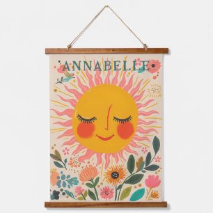 Sonne Sonnentag Boho Floral Illustration Vorname Wandteppich Mit Holzrahmen