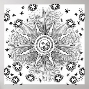 Sonne Sterne Antike Nacht Himmel Mittelalter Tierk Poster
