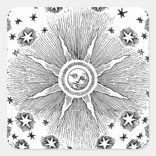 Sonne Sterne Antike Nacht Himmel Mittelalterlicher Quadratischer Aufkleber