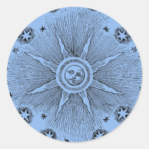 Sonne Sterne Antike Nacht Himmel Mittelalterlicher Runder Aufkleber
