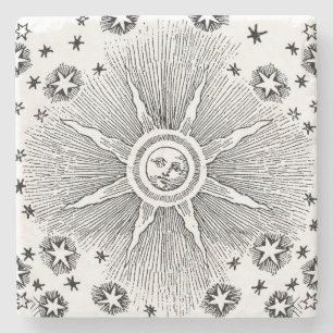 Sonne Sterne Antike Nacht Himmel Mittelalterlicher Steinuntersetzer