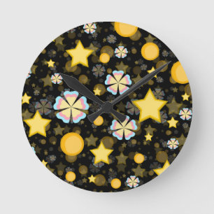 Sonne Sterne Blumen Glitter Muster Design Runde Wanduhr