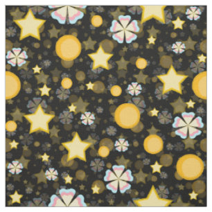 Sonne Sterne Blumen Glitter Schwarz Design Stoff