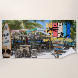 Sonne, Surfen und Sand Strandtuch