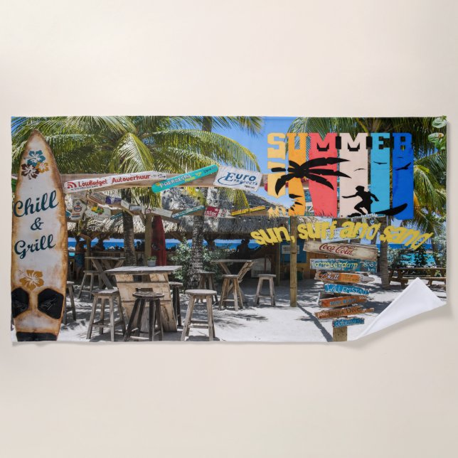 Sonne, Surfen und Sand Strandtuch (Vorderseite)