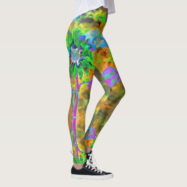 Sonne tanken - grüne Sonnenblume Leggings (Rechts)