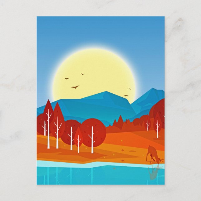 Sonne über Blauer Berg mit Hirschsee Postkarte (Vorderseite)