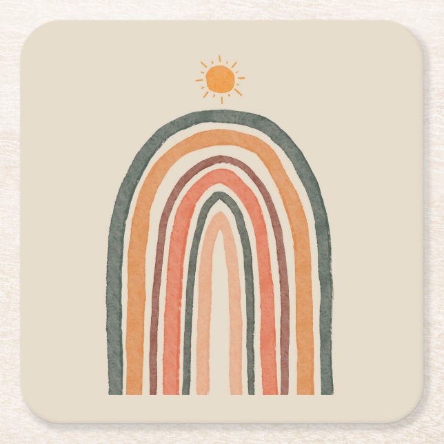 Sonne über einem Regenbogen Rechteckiger Pappuntersetzer (Vorderseite)