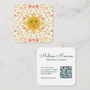 Sonne und blühende Reben Eleganter Boho QR Code Quadratische Visitenkarte