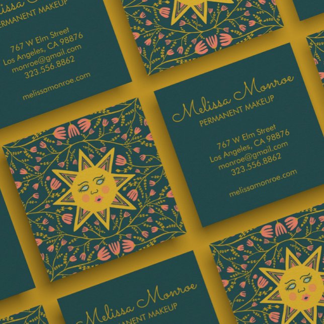 Sonne und Blumen Reben Elegante Quadratische Visitenkarte (Von Creator hochgeladen)