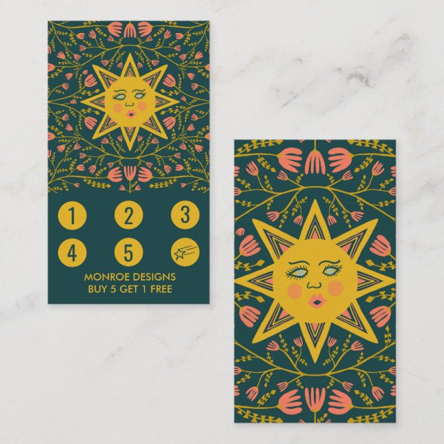 Sonne und Blumen Reben Elegantes Illustriertes Boh Treuekarte (Vorne/Hinten)