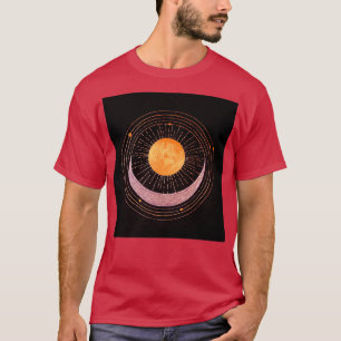 Sonne und Halbmond Gold Silber auf schwarz T-Shirt