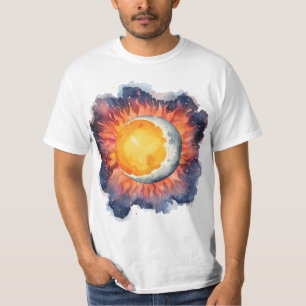 Sonne und Mond Boho Stil Kühne Wasserfarbe T-Shirt