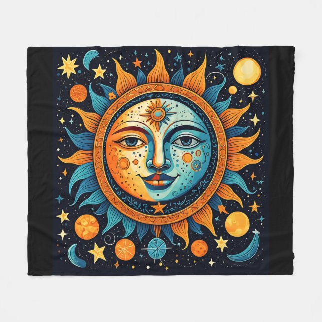 Sonne und Mond Fleecedecke (Vorderseite (Horizontal))