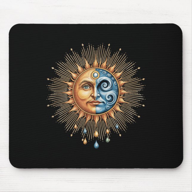 Sonne Und Mond Himmels Boho Mystisch Hipe 90er  Mousepad (Vorne)