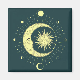 Sonne und Mond Himmelsdesign mit Mondphasen Magnet