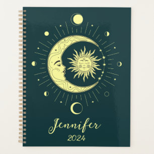 Sonne und Mond Himmelsdesign mit Mondphasen Planer