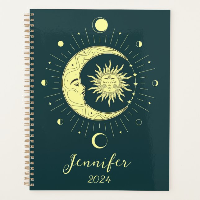 Sonne und Mond Himmelsdesign mit Mondphasen Planer (Vorderseite)