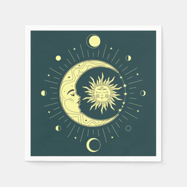 Sonne und Mond Himmelsdesign mit Mondphasen Serviette (Vorderseite)