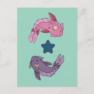 Sonne- und Mond-Koi-Fisch Himmelsfische-Kunst Postkarte