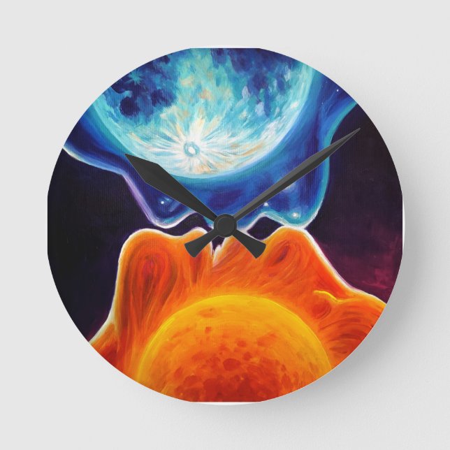 Sonne und Mond küssen Runde Wanduhr (Vorderseite)