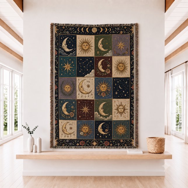 Sonne- und Mond-Patchwork-Wurfdecke Decke (Von Creator hochgeladen)