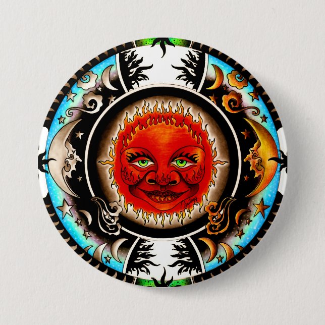 Sonne und Mond Weltraum Mandala Button (Vorderseite)