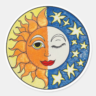 Sonne und Mond zusammen Runder Aufkleber