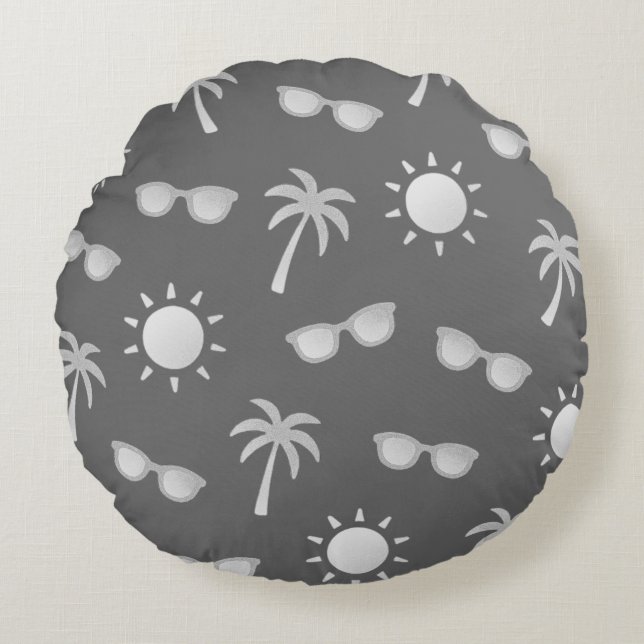 Sonne und Palmen Rundes Kissen (Vorderseite)