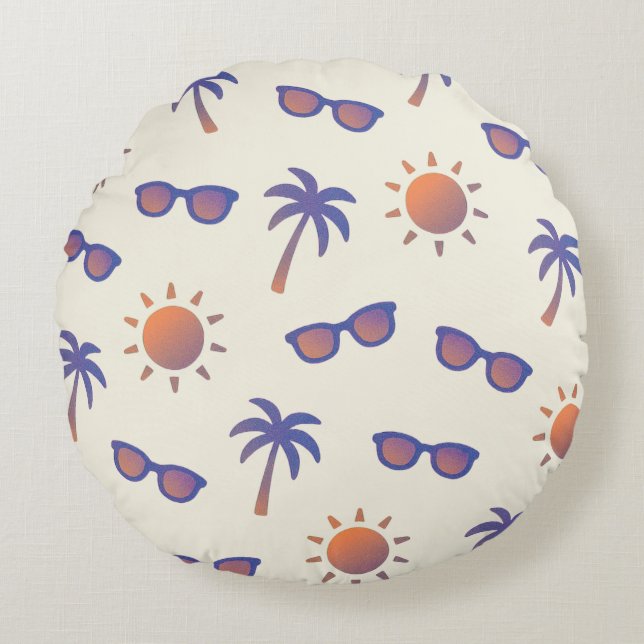 Sonne und Palmen Rundes Kissen (Vorderseite)